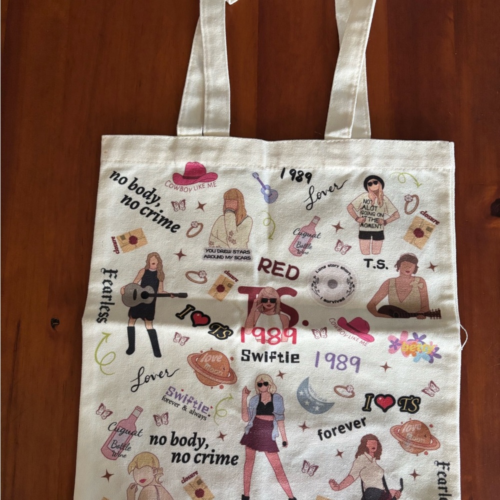 Taylor Swift Cream Tote Bag with Graphic Print